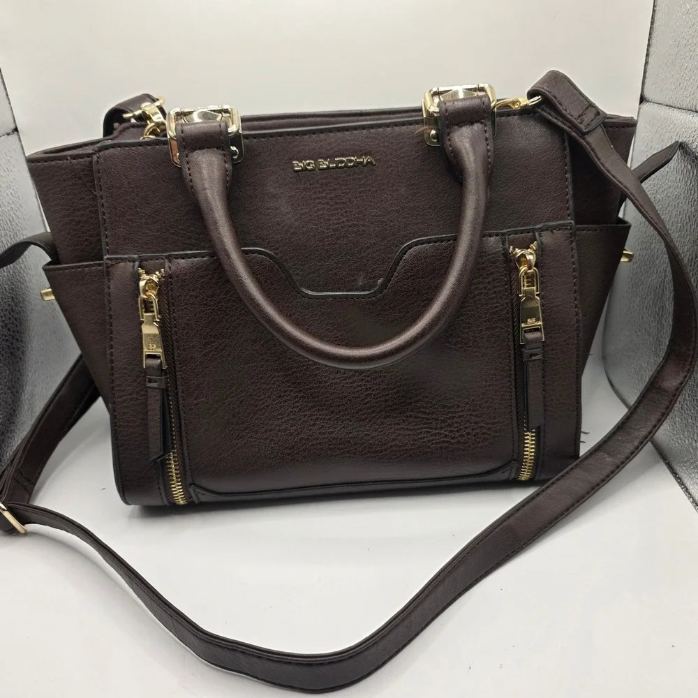 Big Buddha Womens Brown Faux Leather Satchel Crossbody Bag‎ WBH-363